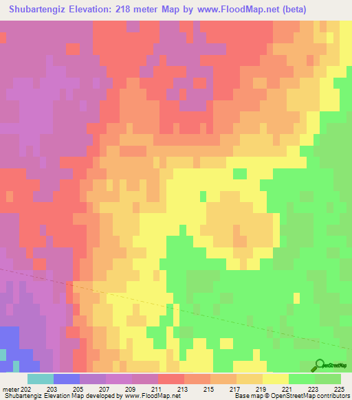 Shubartengiz,Kazakhstan Elevation Map
