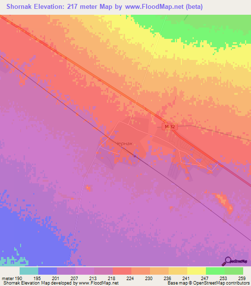 Shornak,Kazakhstan Elevation Map