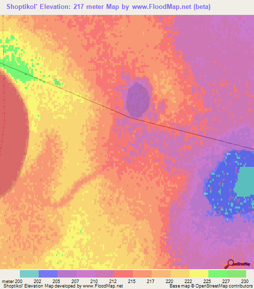 Shoptikol',Kazakhstan Elevation Map
