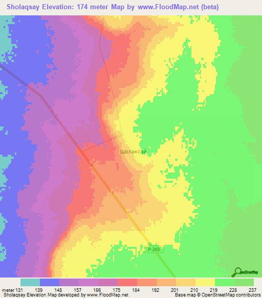 Sholaqsay,Kazakhstan Elevation Map