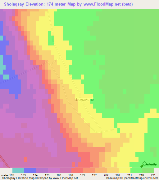 Sholaqsay,Kazakhstan Elevation Map