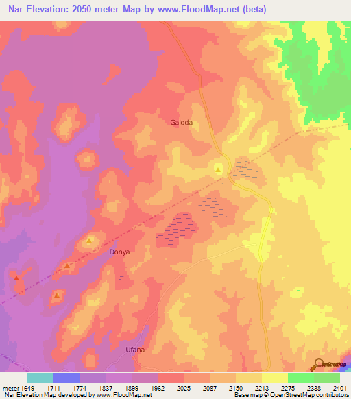 Nar,Tanzania Elevation Map