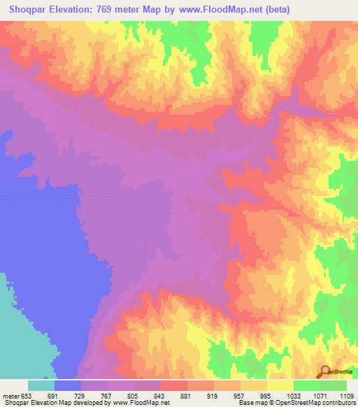 Shoqpar,Kazakhstan Elevation Map