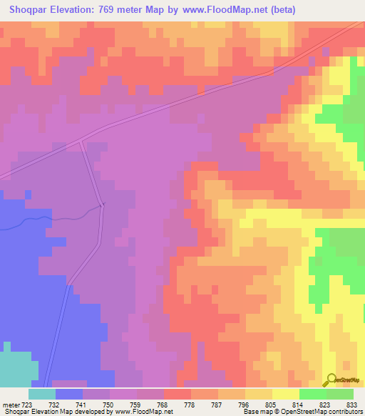 Shoqpar,Kazakhstan Elevation Map