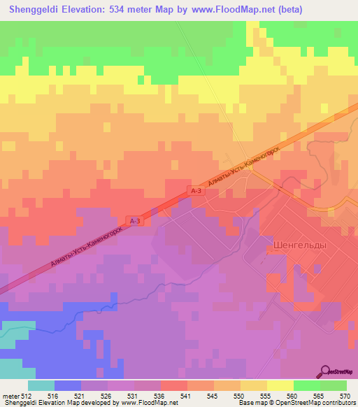 Shenggeldi,Kazakhstan Elevation Map