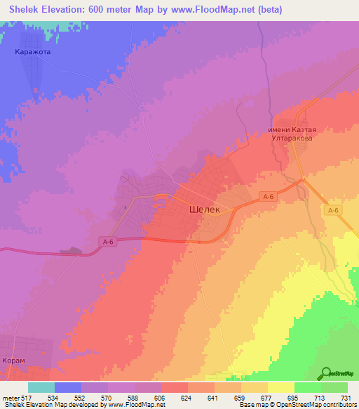 Shelek,Kazakhstan Elevation Map