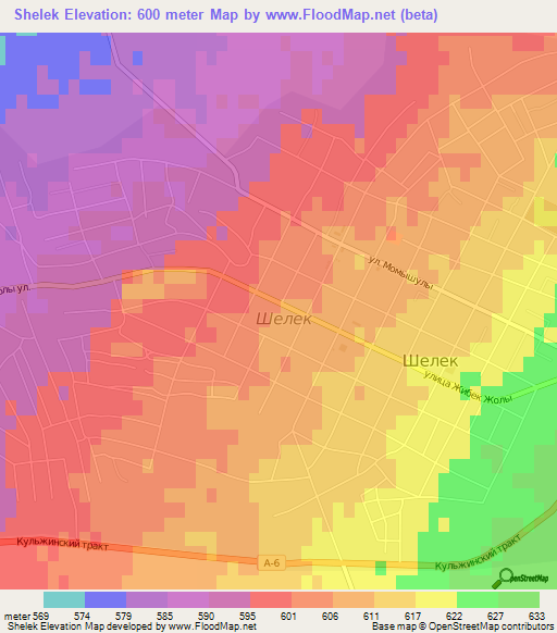 Shelek,Kazakhstan Elevation Map