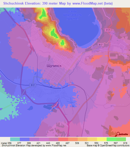 Shchuchinsk,Kazakhstan Elevation Map
