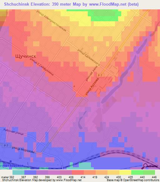 Shchuchinsk,Kazakhstan Elevation Map