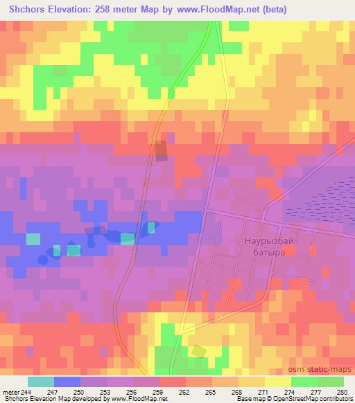 Shchors,Kazakhstan Elevation Map