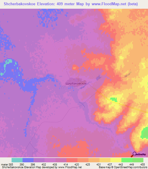 Shcherbakovskoe,Kazakhstan Elevation Map