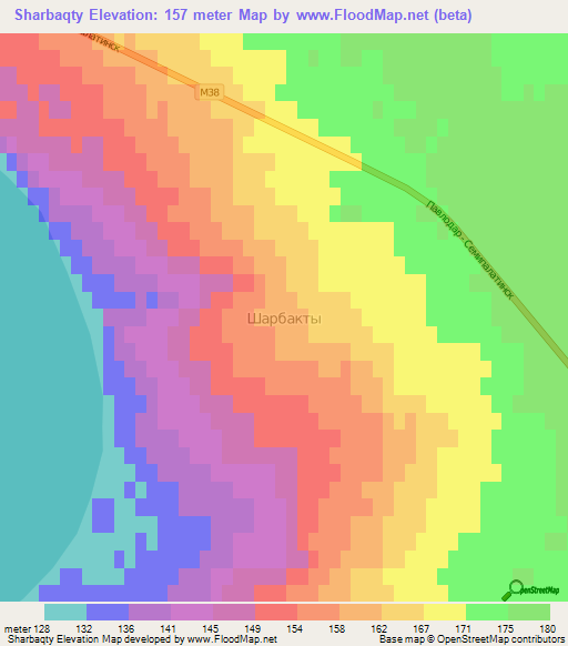 Sharbaqty,Kazakhstan Elevation Map