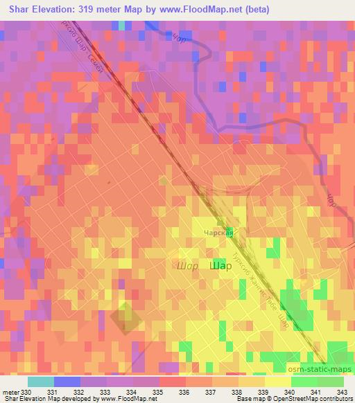 Shar,Kazakhstan Elevation Map