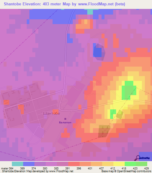 Shantobe,Kazakhstan Elevation Map