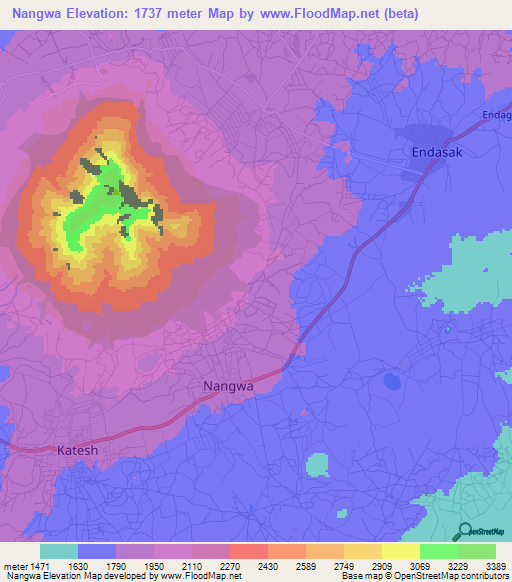 Nangwa,Tanzania Elevation Map