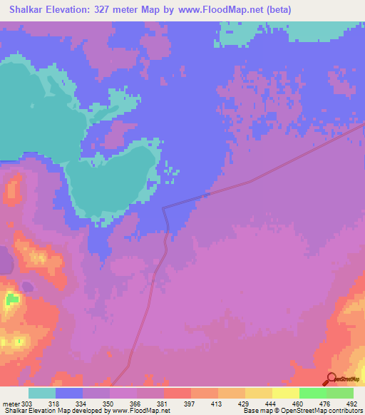 Shalkar,Kazakhstan Elevation Map