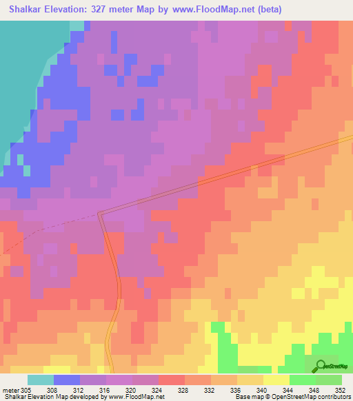 Shalkar,Kazakhstan Elevation Map