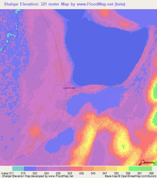 Shalqar,Kazakhstan Elevation Map