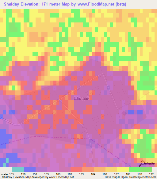 Shalday,Kazakhstan Elevation Map