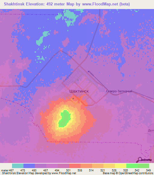 Shakhtinsk,Kazakhstan Elevation Map