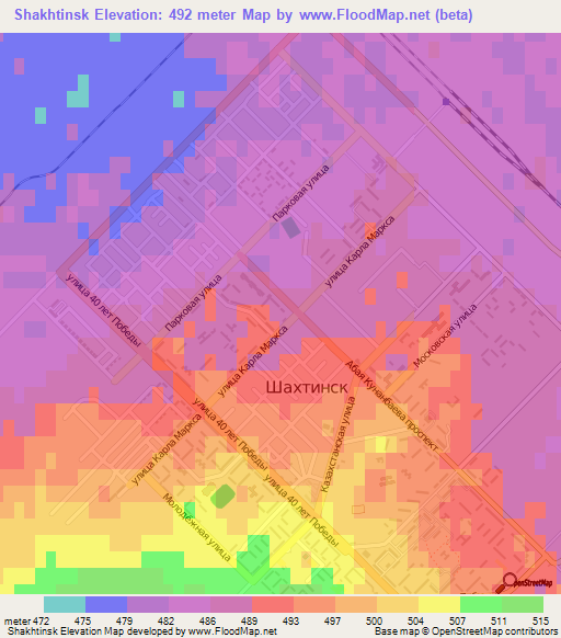 Shakhtinsk,Kazakhstan Elevation Map