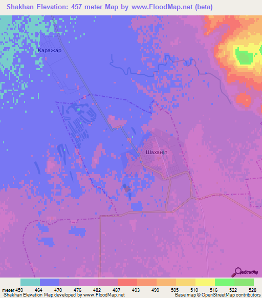 Shakhan,Kazakhstan Elevation Map