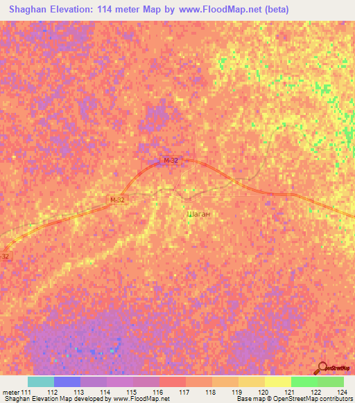 Shaghan,Kazakhstan Elevation Map