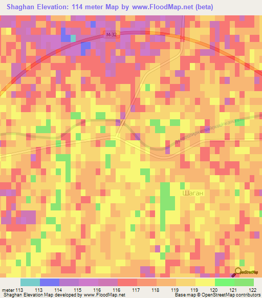 Shaghan,Kazakhstan Elevation Map