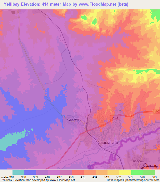 Yellibay,Kazakhstan Elevation Map