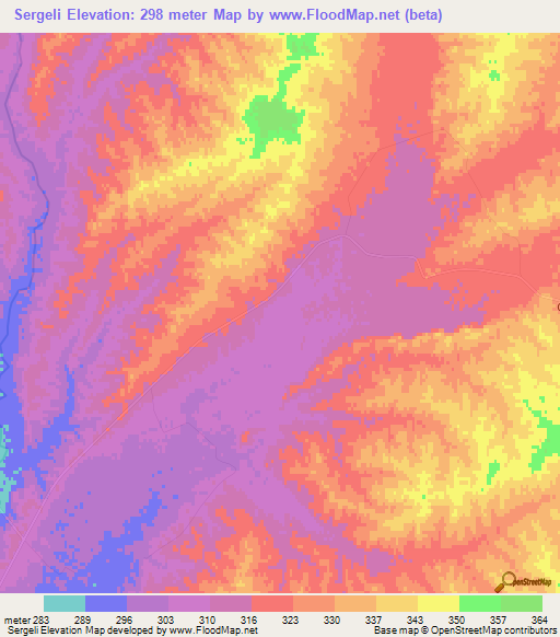 Sergeli,Kazakhstan Elevation Map