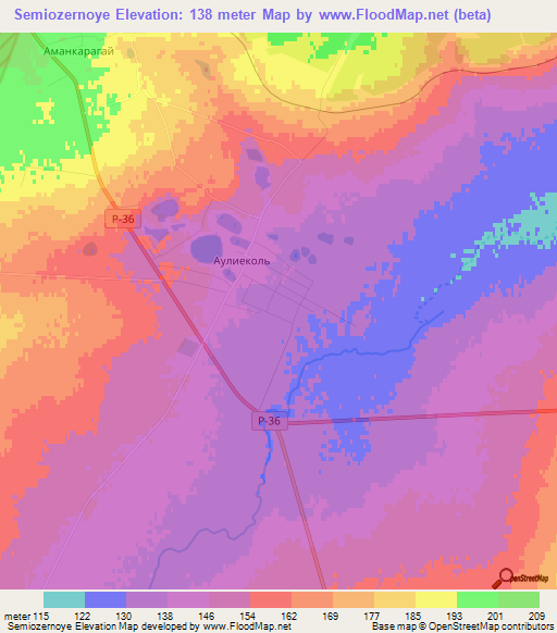 Semiozernoye,Kazakhstan Elevation Map