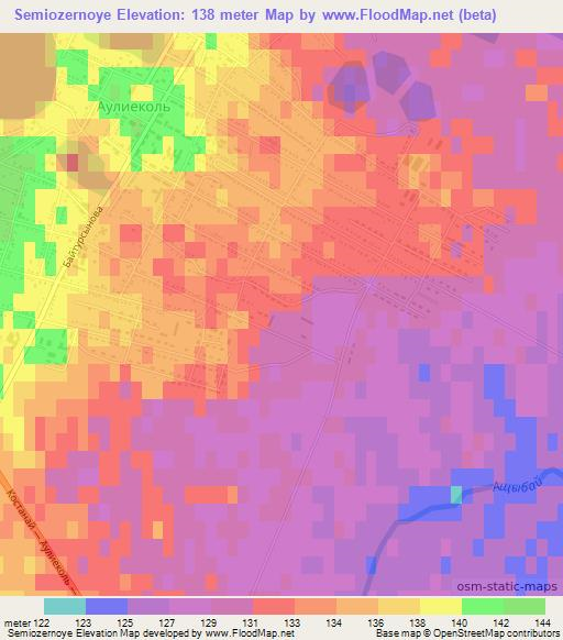 Semiozernoye,Kazakhstan Elevation Map
