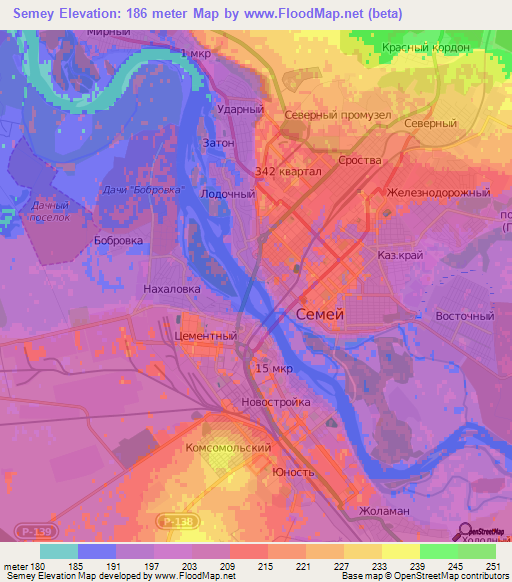 Semey,Kazakhstan Elevation Map