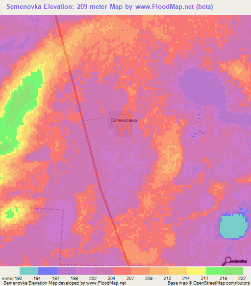 Semenovka,Kazakhstan Elevation Map