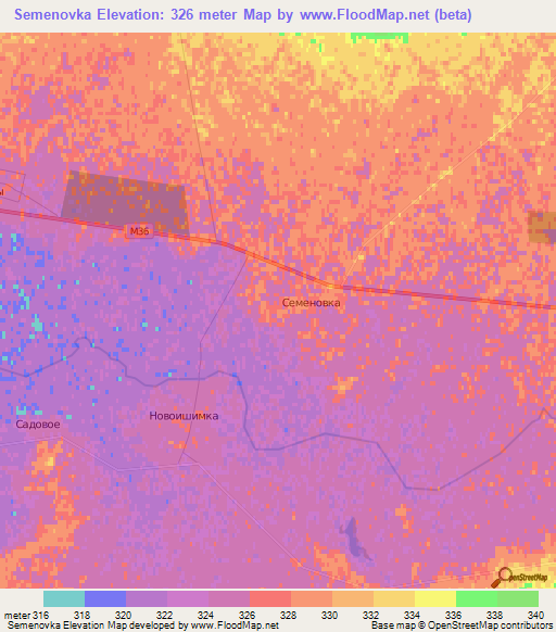 Semenovka,Kazakhstan Elevation Map