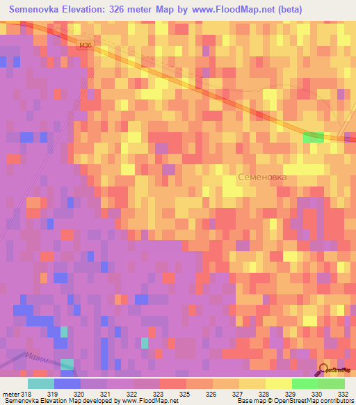 Semenovka,Kazakhstan Elevation Map