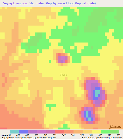 Sayaq,Kazakhstan Elevation Map