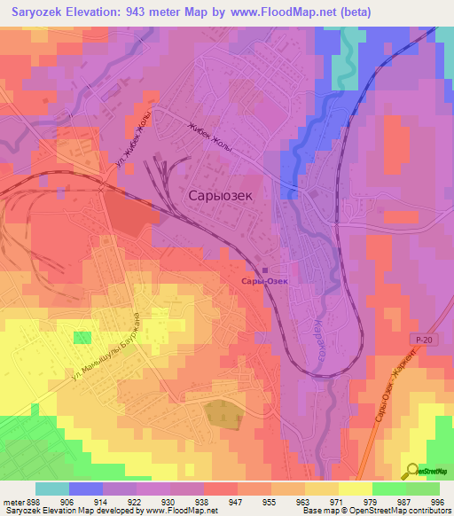 Saryozek,Kazakhstan Elevation Map