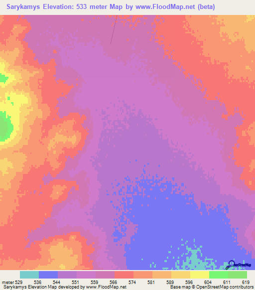 Sarykamys,Kazakhstan Elevation Map