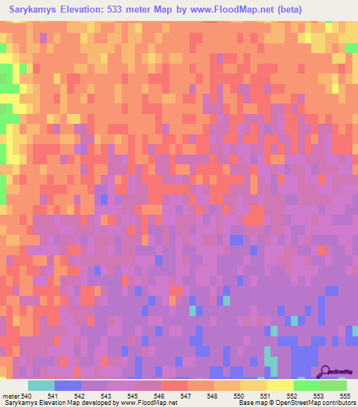 Sarykamys,Kazakhstan Elevation Map