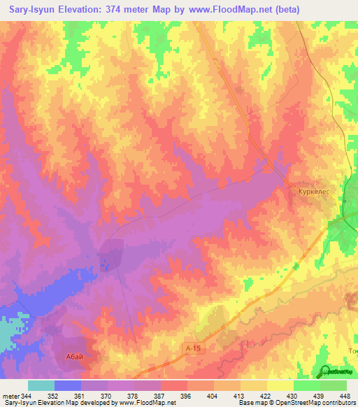 Sary-Isyun,Kazakhstan Elevation Map