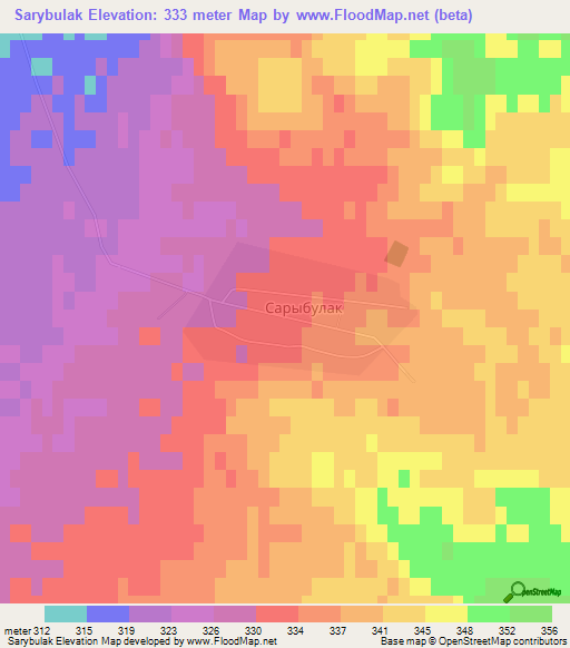 Sarybulak,Kazakhstan Elevation Map