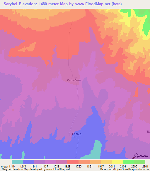 Sarybel,Kazakhstan Elevation Map
