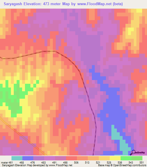 Saryagash,Kazakhstan Elevation Map