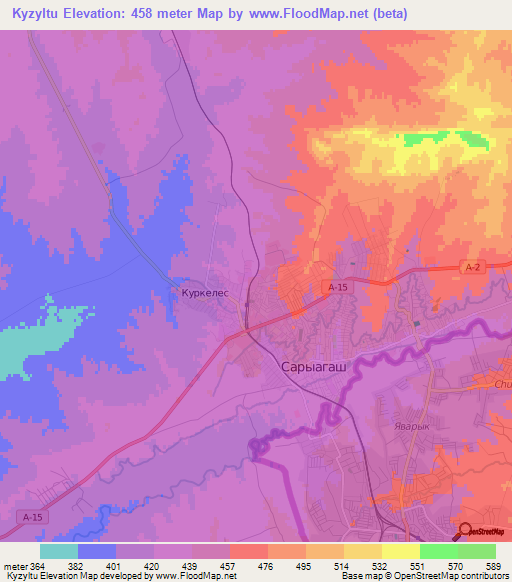 Kyzyltu,Kazakhstan Elevation Map