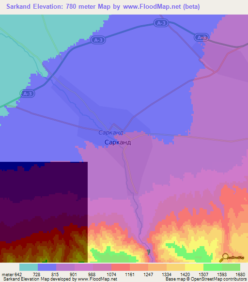 Sarkand,Kazakhstan Elevation Map