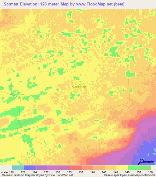 Sarman,Kazakhstan Elevation Map