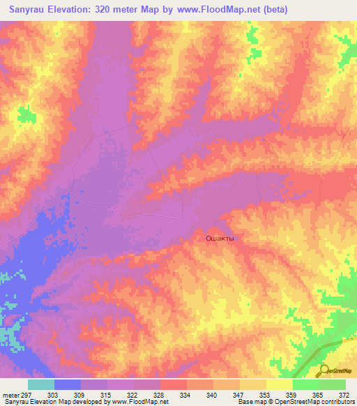 Sanyrau,Kazakhstan Elevation Map