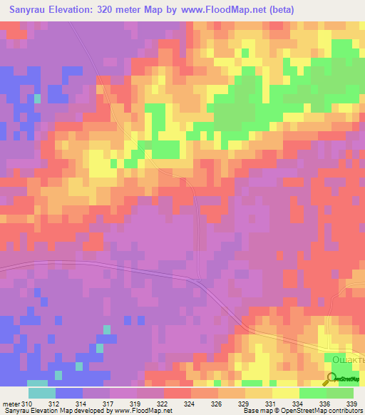 Sanyrau,Kazakhstan Elevation Map