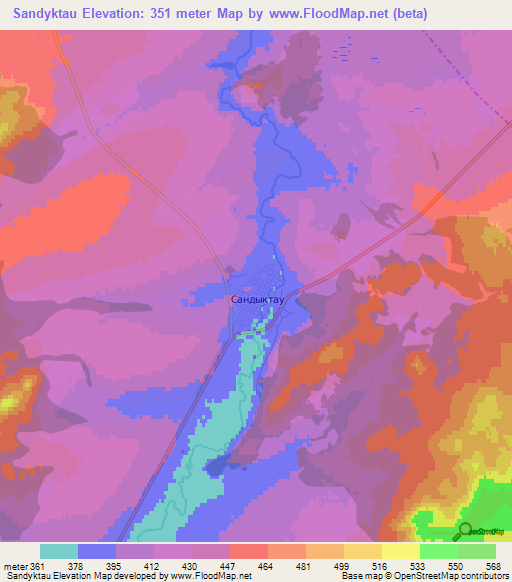 Sandyktau,Kazakhstan Elevation Map